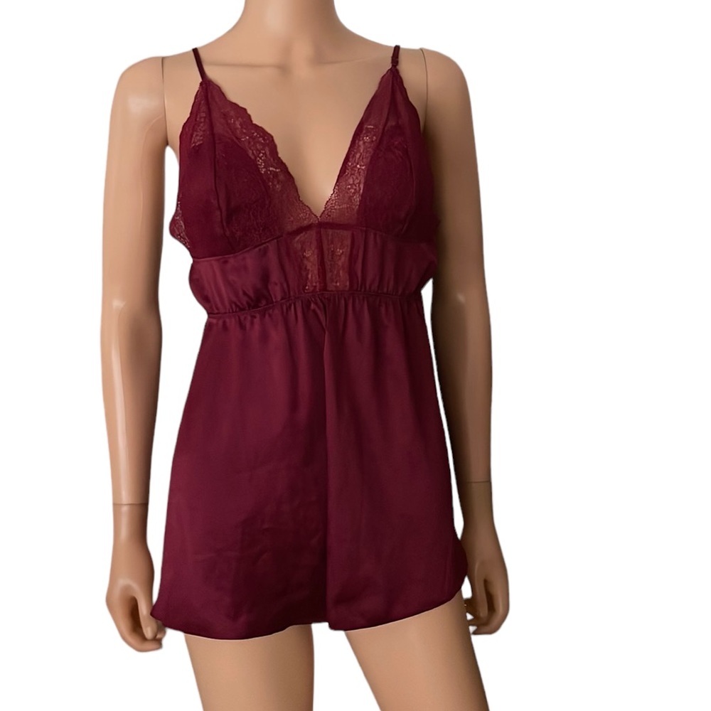 NWT Victoria’s Secret Lace Babydoll Slip Y2K Burgundy Size L